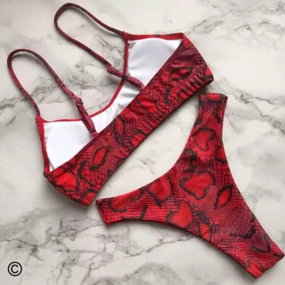 New arrivals! Red Snakeskin Print Bikini Set!!! - Picture 4 of 7